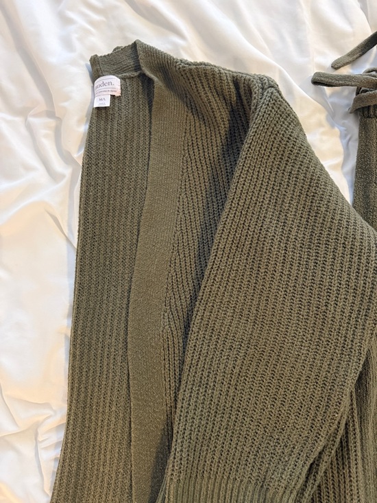 Auden Women’s Olive Green Open-Front Robe Cardigan + Wide-Leg Pant Set Size M/L - Picture 6 of 11